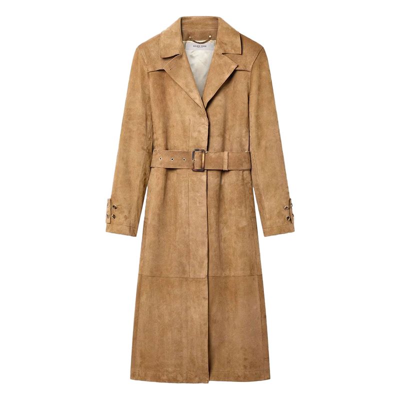 Golden Goose Women Waxed Treatment With Lived-In Effect Suede Trench Coat